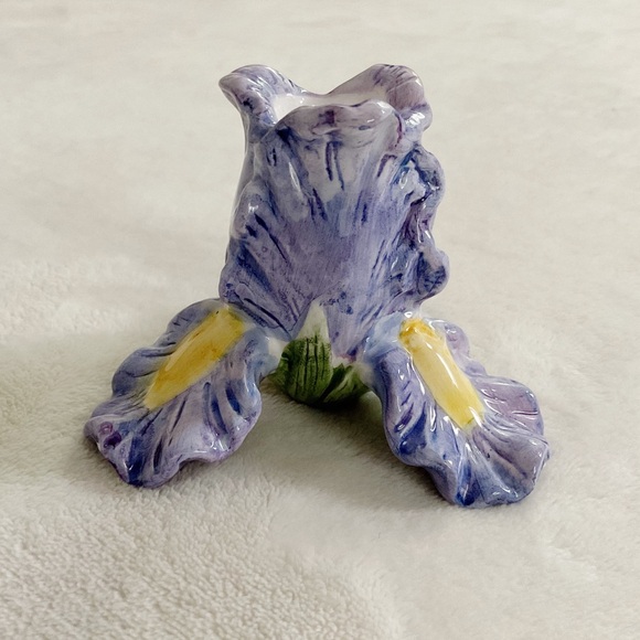 Handpainted Majolica-Style Iris Ceramic Candle Holder Purple Vintage Decor - Picture 8 of 13
